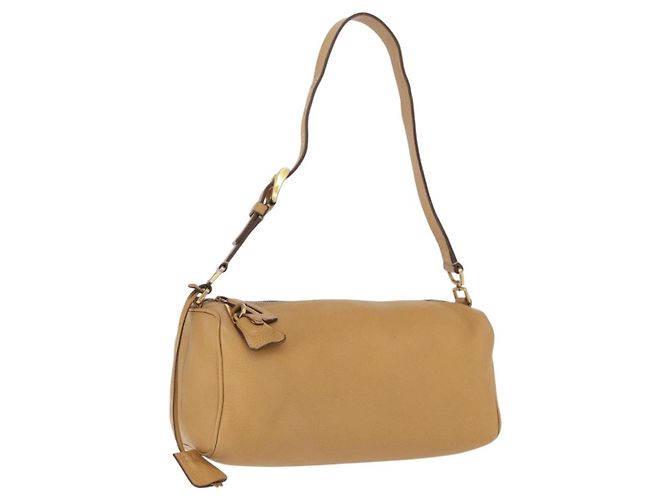 Bolsa de Ombro PRADA em Couro Marrom Dourado Auth 172272