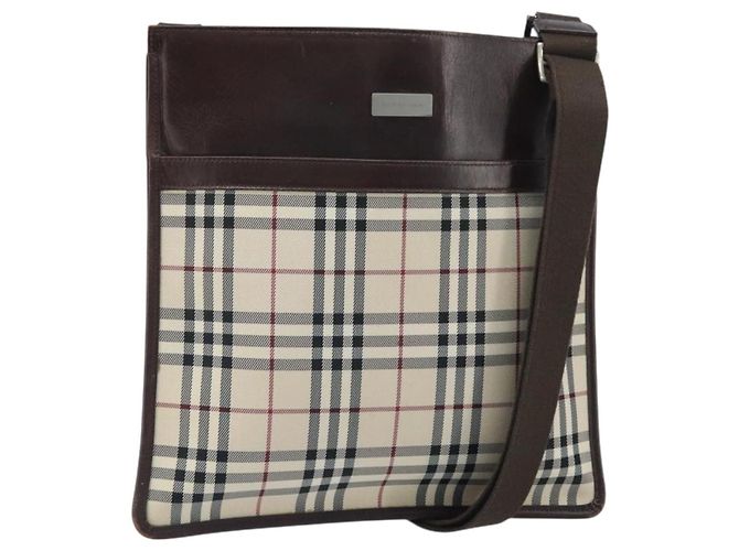 Bolsa de Ombro Nova Check Burberry Canvas Bege Prata Auth 172244
