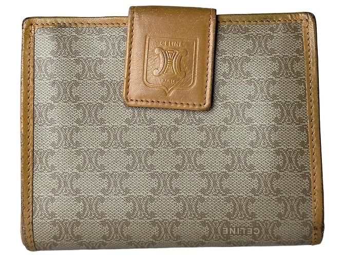 Céline Vintage Celine Paris Triomphe Leather Wallet Beige Brown