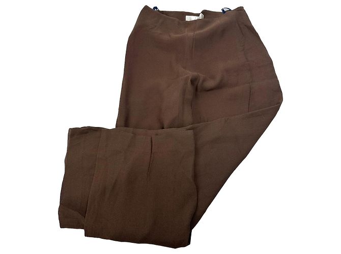 Vintage Givenchy Thin Layered Wide Leg Wool Pants Brown S
