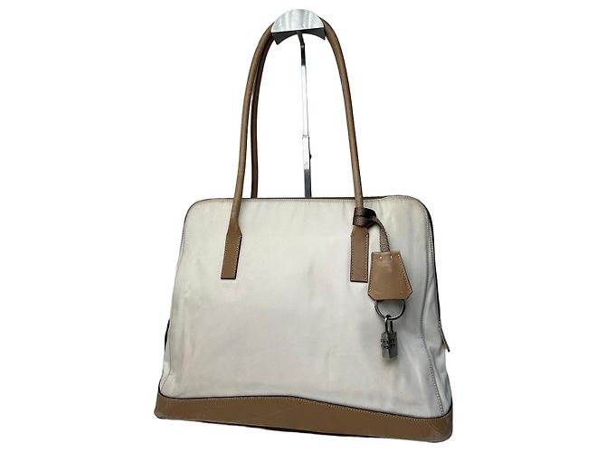 Sac à main vintage Prada en polyester / cuir blanc et marron