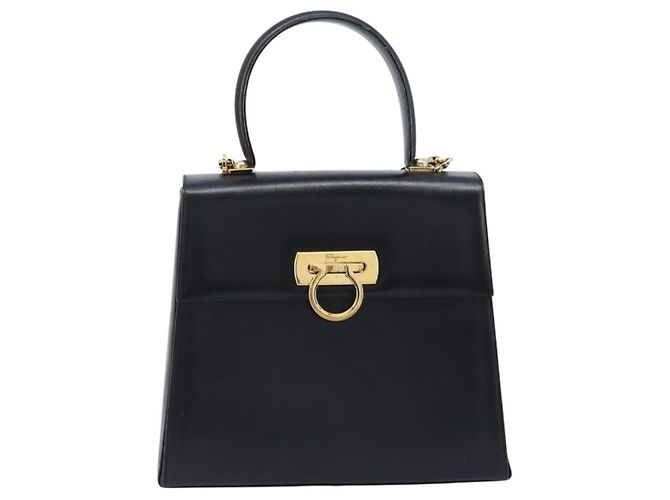 Salvatore Ferragamo Gancini Convertible Top Handle Leather Medium Black