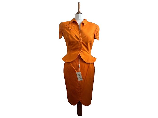 Conjunto de saia e casaco Thierry Mugler laranja de algodão