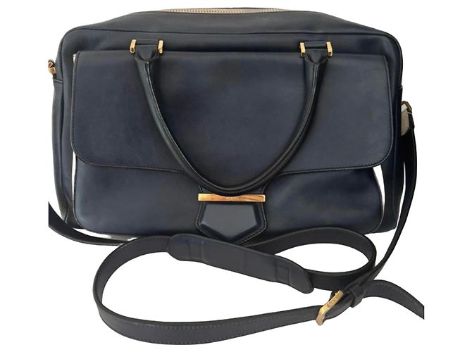 Tod's D Bag Women's Leather Handbag White Dark blue