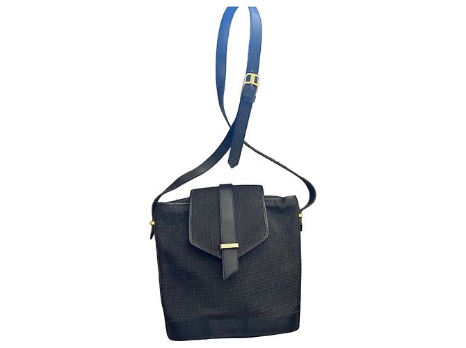 Borsa a Spalla in Pelle e Tessuto Yves Saint Laurent Blu scuro 