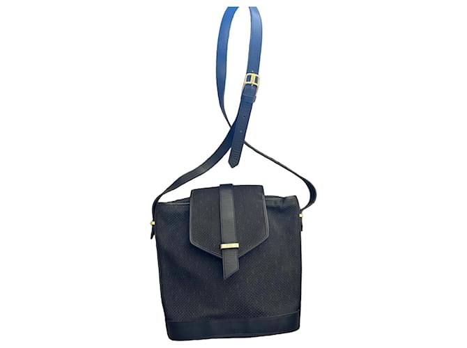 Yves Saint Laurent Umhängetasche aus Leder und Stoff Dunkelblau 