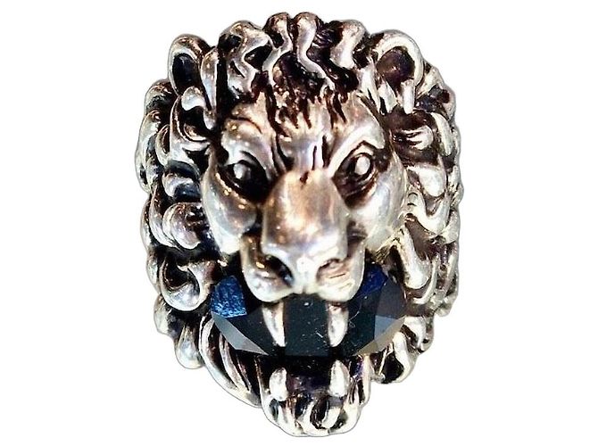 Anello Gucci Testa di Leone con Pietra Nera