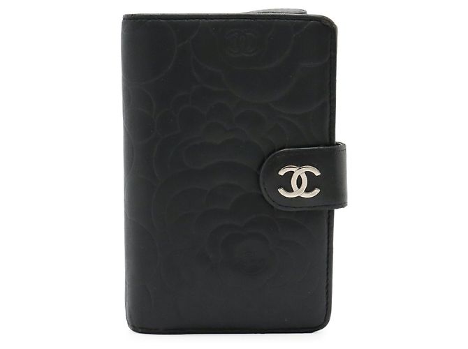 Timeless Chanel Kamelien-Lammleder Geldbörse Schwarz