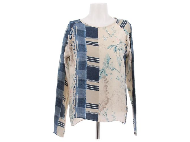 Pierre Louis Mascia Top in seta con diverse stampe Blu