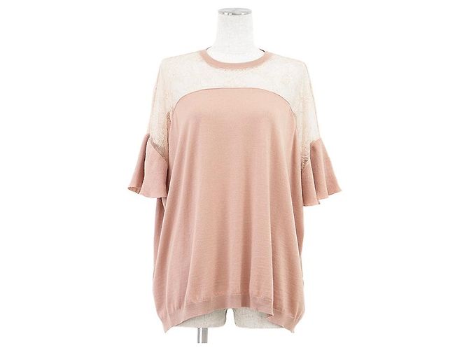 Top de lã com renda floral Valentino Bege
