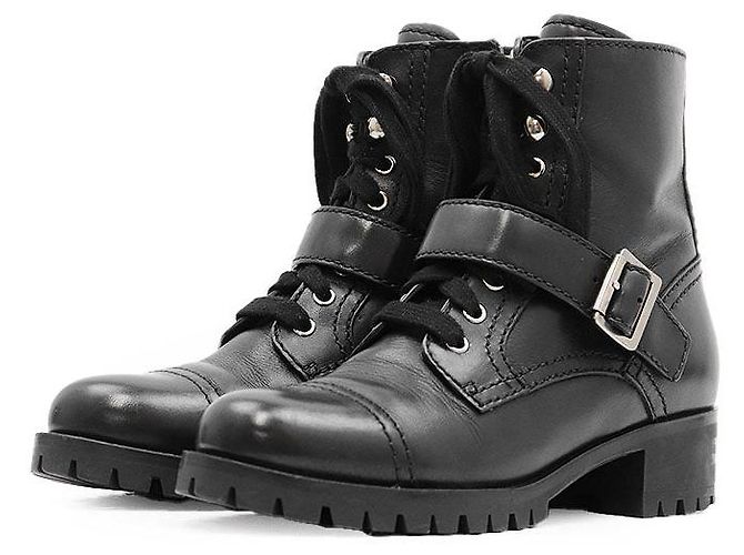 Botas de couro de bezerro Prada 3T5917 Preto