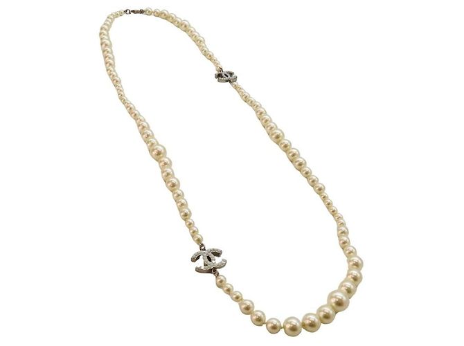 Timeless Colar Longo de Pérolas Chanel Prata