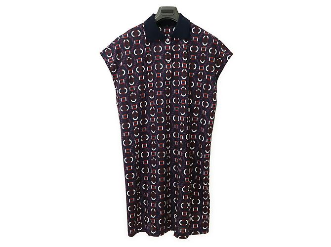 Vestido Polo de Algodão Hermès Branco Vermelho Azul Azul marinho