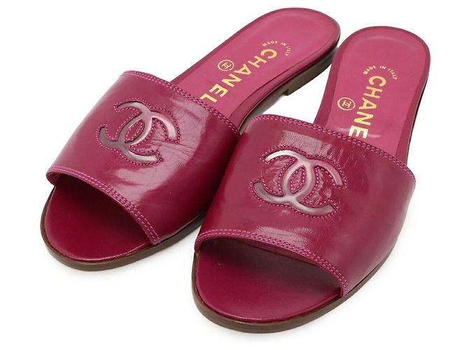 Sandales en cuir Chanel Coco Mark Rose Fuschia