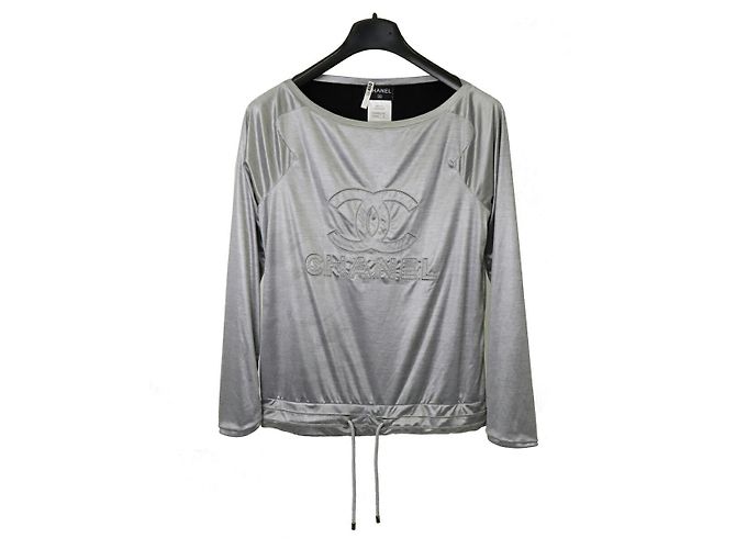 Timeless Chanel Logo Polyester Top Silber