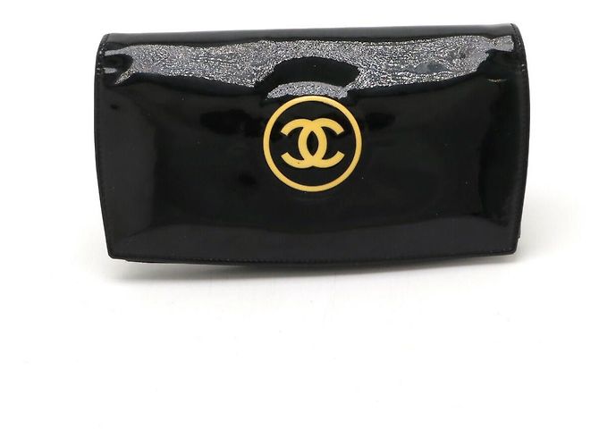 Timeless Cartera larga de piel patentada Chanel Make Up Negro