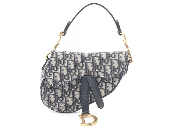 Christian Dior Dior Saddle Bag Mini Oblique Jacquard Roh Marineblau