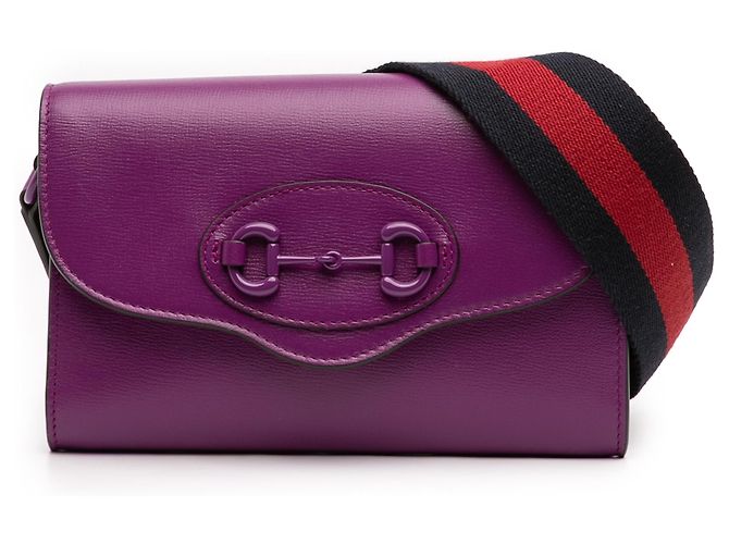 Gucci Mini Bolsa de Couro Roxa Horsebit 1955 Web Roxo Roxo escuro