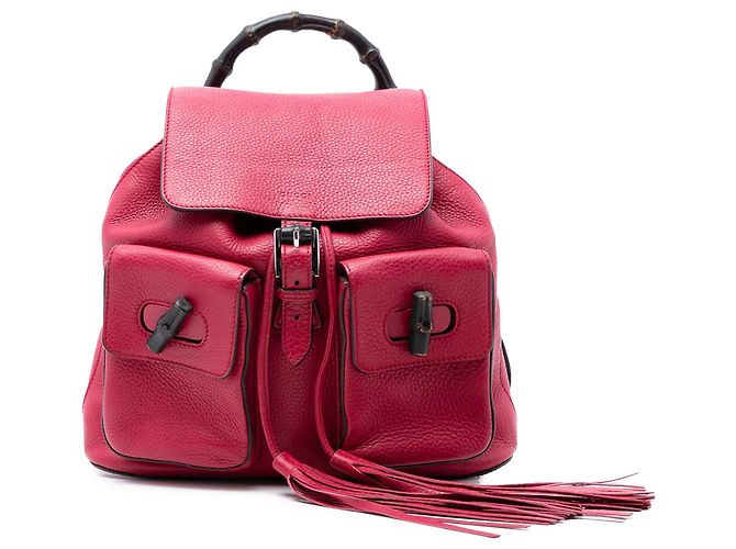 Bamboo Mochila de cuero rosa con borlas de bambú Gucci