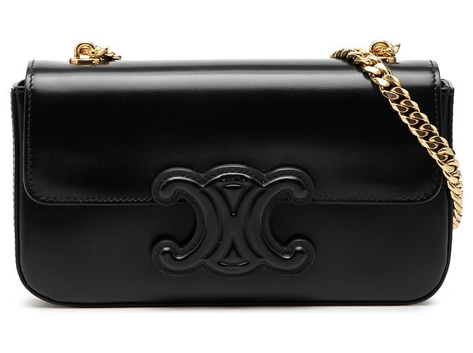 Céline Bolso de Hombro Cuir Triomphe de Piel de Ternera Lisa Negra Celine Negro