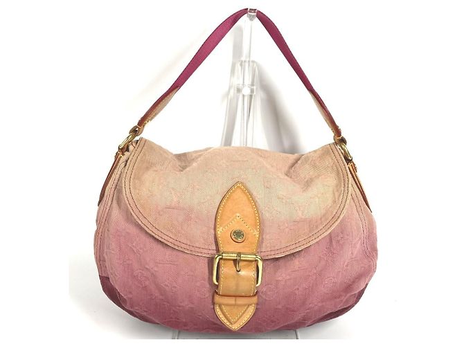Bolsa de Ombro Louis Vuitton Monogram Denim Sunray Flap Rosa Vermelho