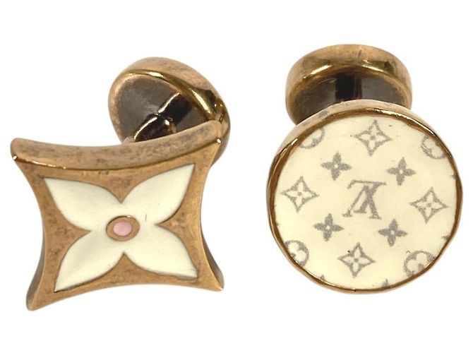 Abotoaduras Monogram em ouro e branco Louis Vuitton Dourado
