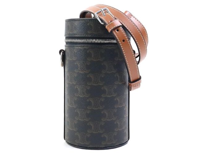 Céline Bolsa de ombro em lona revestida marrom Celine Triomphe