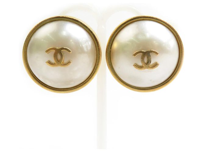 Orecchini in metallo Chanel Coco Mark D'oro Bianco sporco