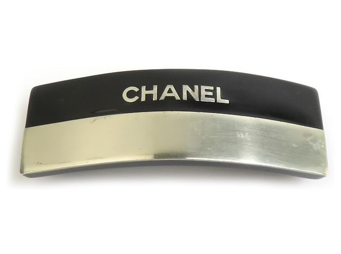 Fermaglio Chanel Nero e Argento Metallo Resina