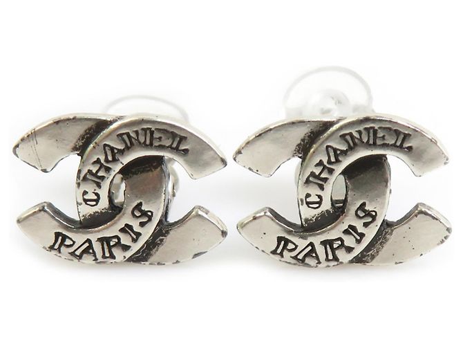 Chanel Coco Mark Metall Silber Clip Ohrringe