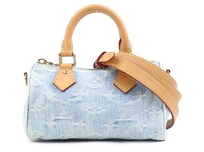 Louis Vuitton Nano Speedy Monogram Denim Handtasche Hellblau