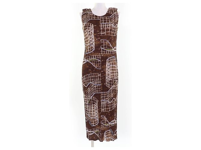 Issey Miyake PLEATS PLEASE Roller Coaster Pattern Dress Brown