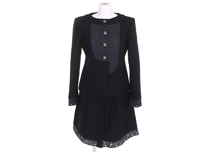 Timeless Conjunto de dos piezas de tweed de algodón con botones COCO de Chanel Negro