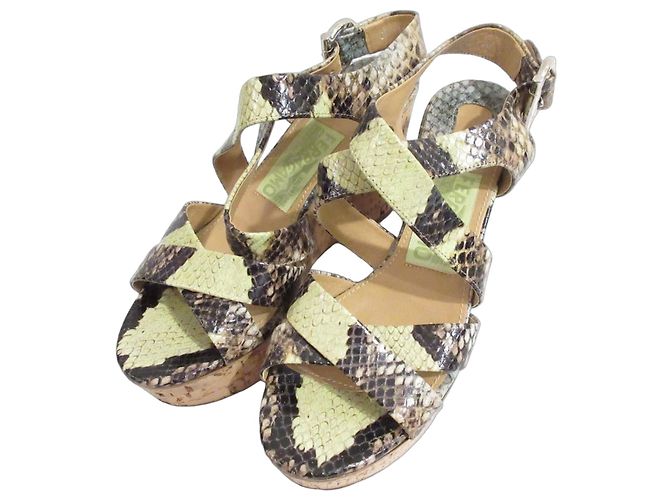 Salvatore Ferragamo Python Wedge Sandals Green