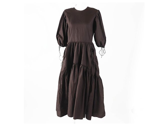 Autre Marque Robe à manches bouffantes en coton Cecilie Bahnsen Bronze Marron foncé
