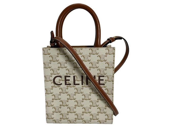 Céline Bolsa Celine Mini Partial Cabas Triomphe Branco