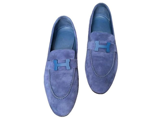 Hermès Paris Suede Loafers Blue