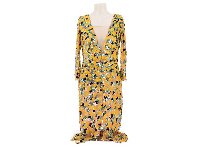 Elisabetta Franchi Robe à sequins jaune longue Yellow