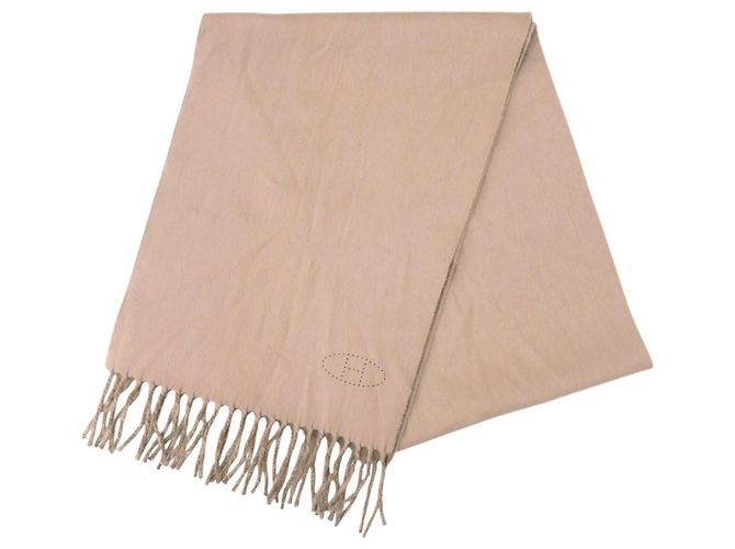Écharpe en cachemire à franges Hermès Evelyn Beige Kaki