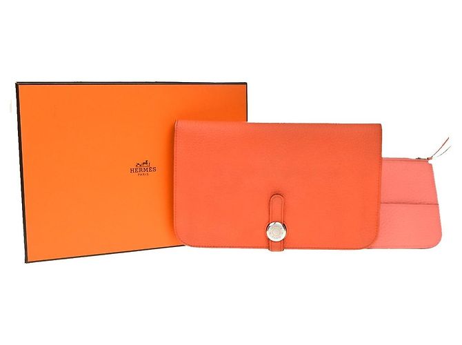Billetera combinada Dogon Duo de cuero Hermès Naranja