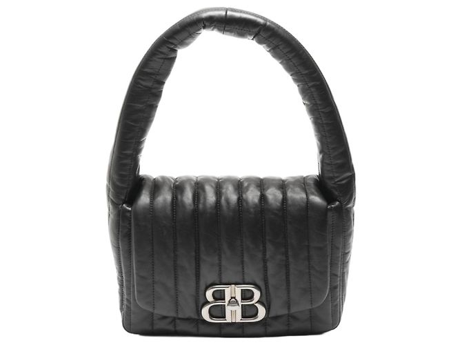 Bolsa de ombro de couro acolchoada Balenciaga Manaco Preto