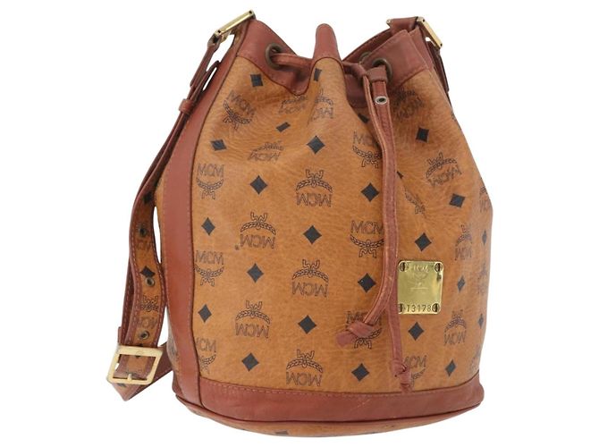 Bolsa de Ombro MCM Vicetos Logogram em Couro PVC Marrom Dourado Auth 173576