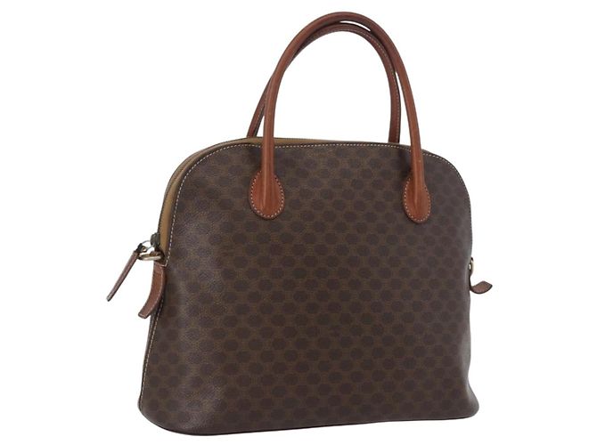 Céline Sac à main en toile Macadam CELINE en cuir PVC marron doré Auth fm5177