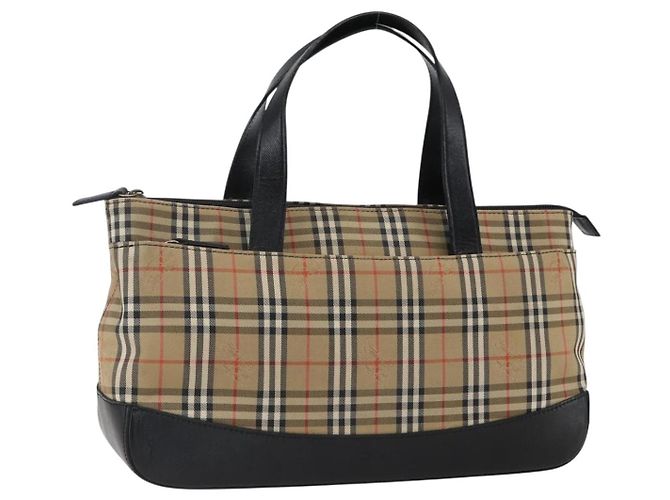 Borsa a mano in tela Nova Check Burberry marrone oro Auth mr2045 D'oro