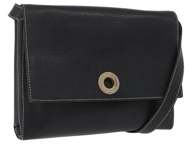 Sac à épaule CÉLINE Circle en cuir noir et or Auth fm5181 Doré