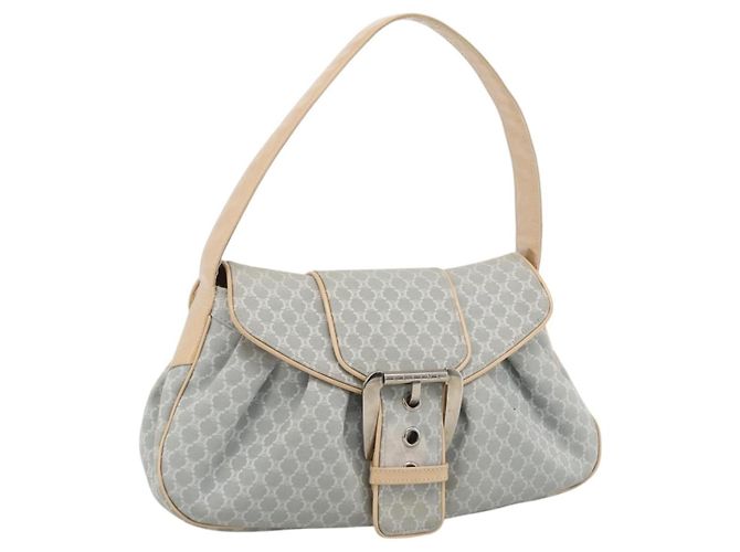 Céline CELINE C Macadam Canvas Shoulder Bag Light Blue Silver Auth LNZ508V Silvery