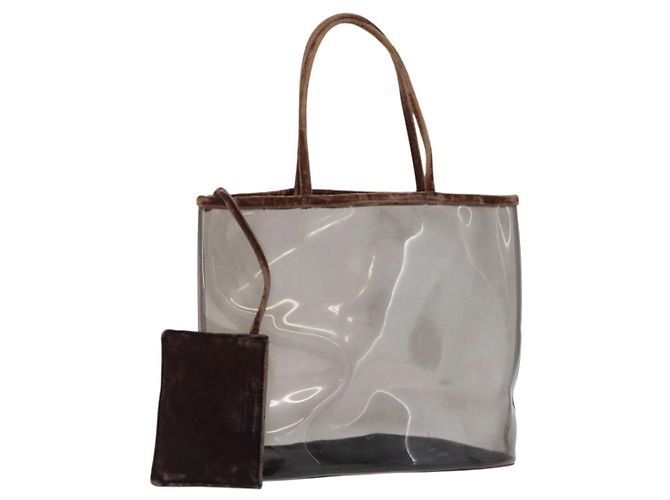 Borsa Tote PRADA Velluto Vinile Marrone Auth 173602