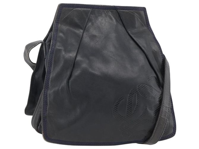 Borsa a Spalla Anagram LOEWE in Pelle Blu Navy e Oro Auth bs33483 D'oro