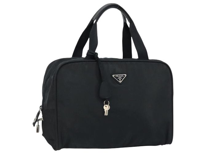 PRADA Sac à main en nylon noir argent Auth gh1778 Argenté