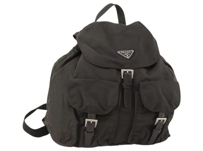 PRADA Backpack Nylon Gray Silver Auth BA10561 Brown Silvery